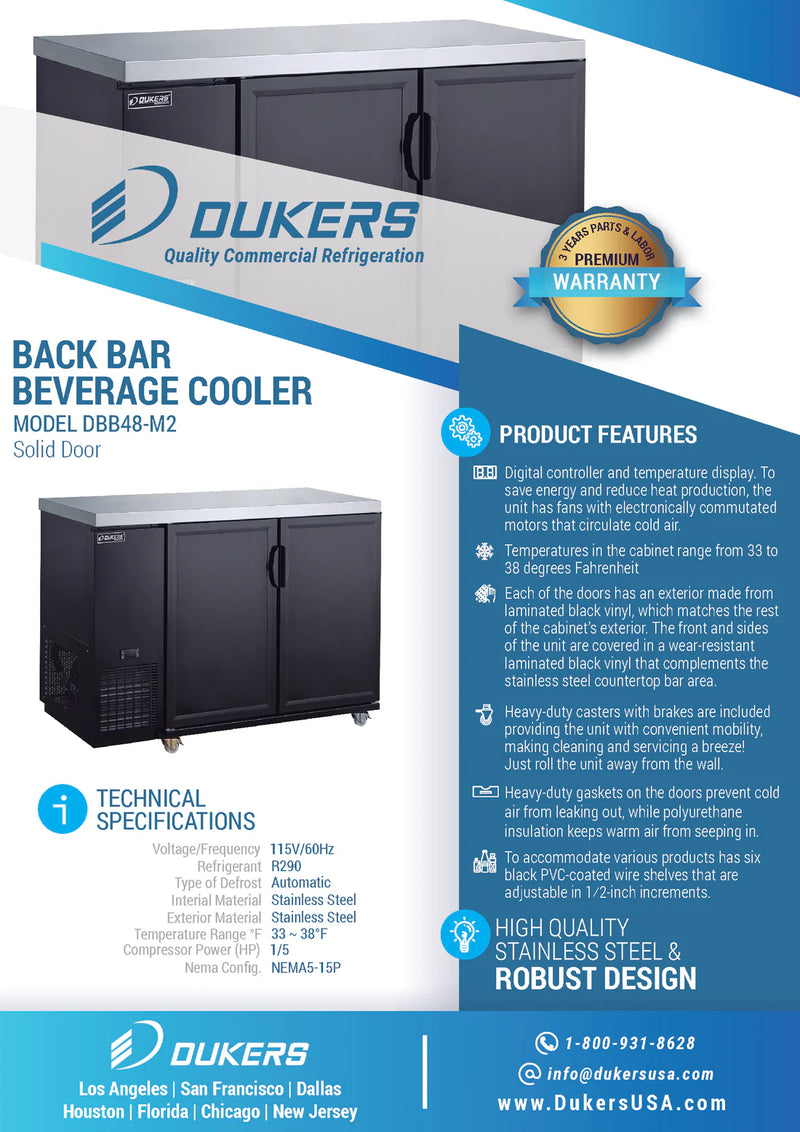 Dukers 48" Back Bar Cooler - Solid Door