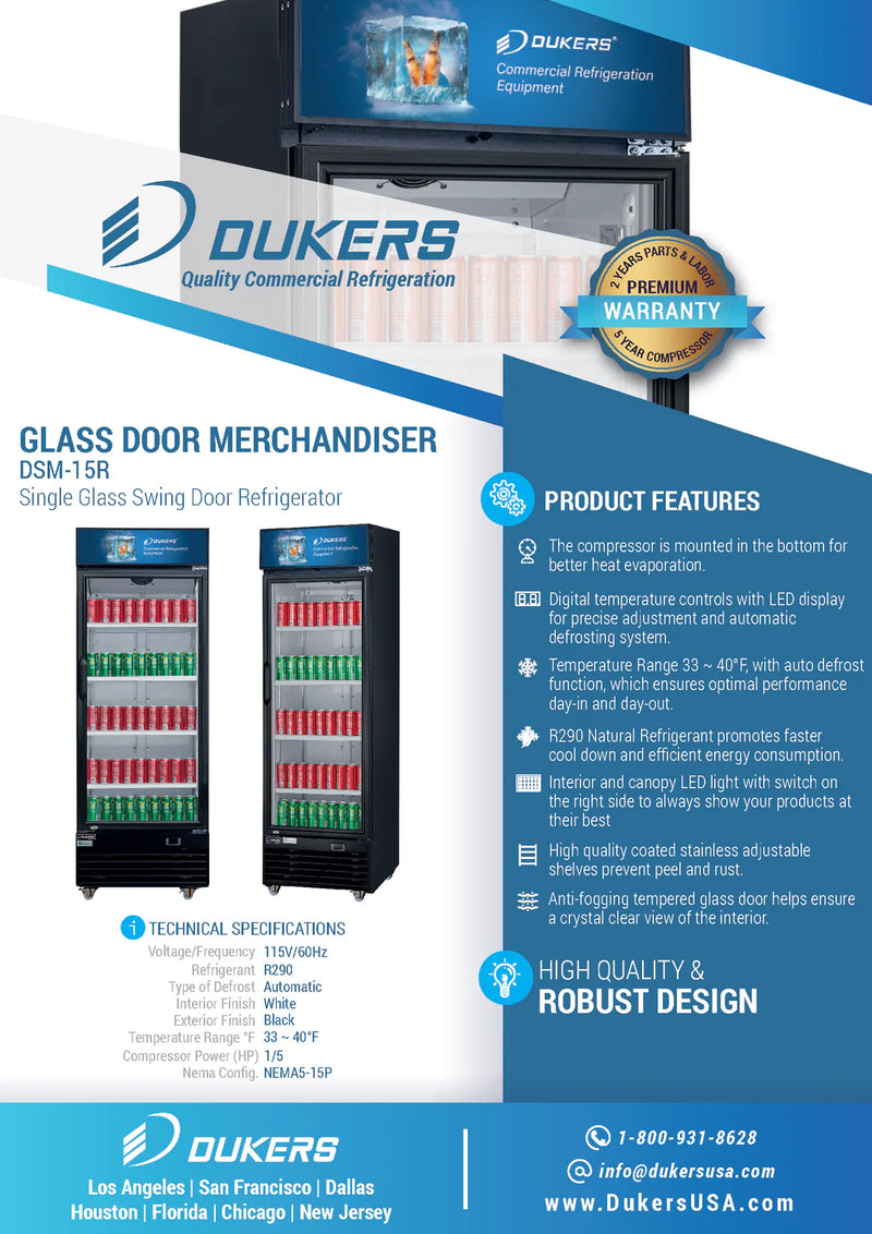 Dukers DSM-15R One Glass Door Refrigerator