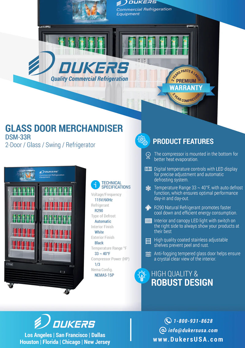 Dukers DSM-33R Two Glass Hinged Door Refrigerator