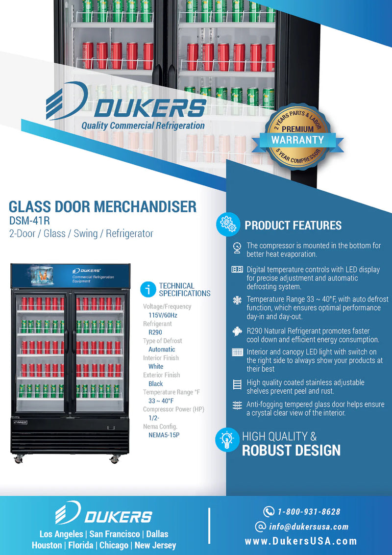 Dukers DSM-41R Two Glass Hinged Door Refrigerator