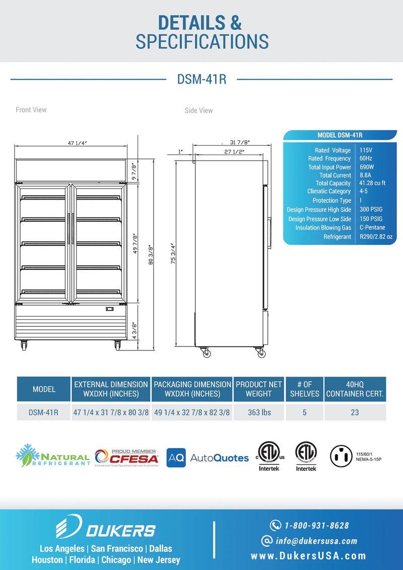 Dukers DSM-41R Two Glass Hinged Door Refrigerator