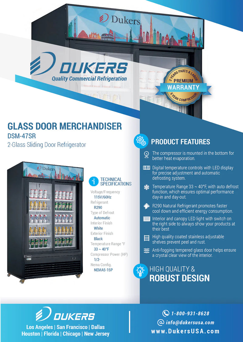 Dukers DSM-47SR Two Glass Door Sliding Refrigerator