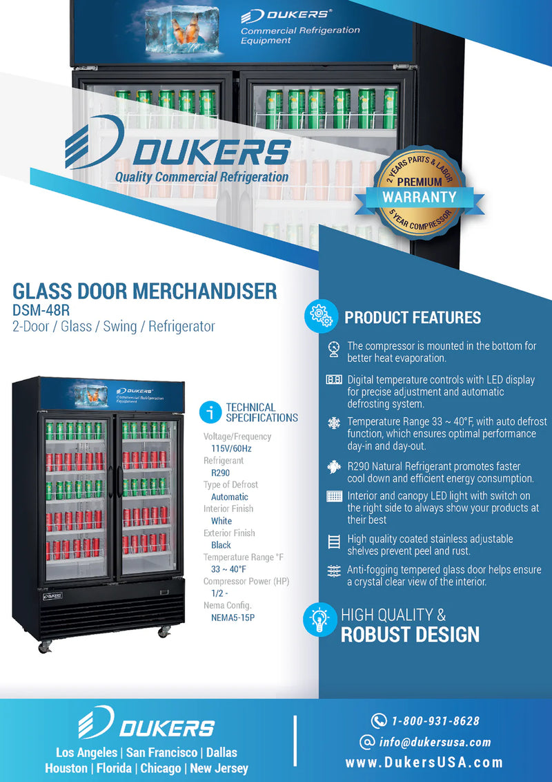 Dukers DSM-48R Two Glass Hinged Door Refrigerator