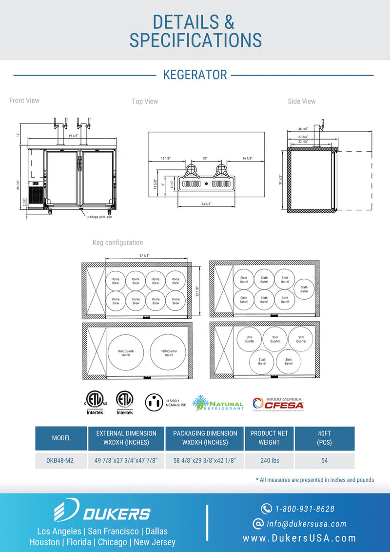 Dukers 48" Kegerator - Solid Door